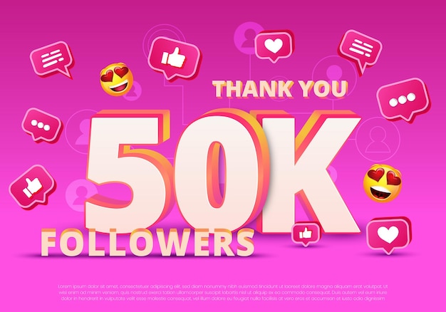 Thank you 50k followers online social media followers celebration banner vector illustration