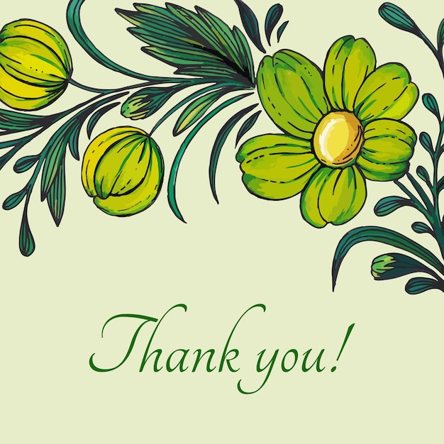 Thank you background with Hand drawn flowers composition Hand painted floral square flyer