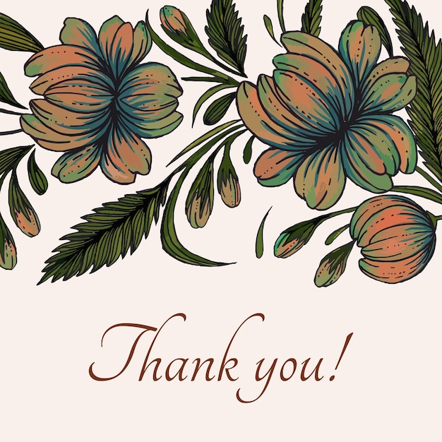 Thank you background with Hand drawn flowers composition Hand painted floral square flyer