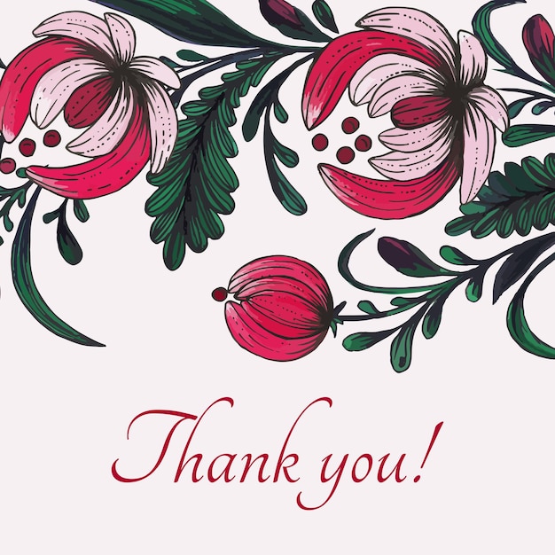 Thank you background with Hand drawn flowers composition Hand painted floral square flyer