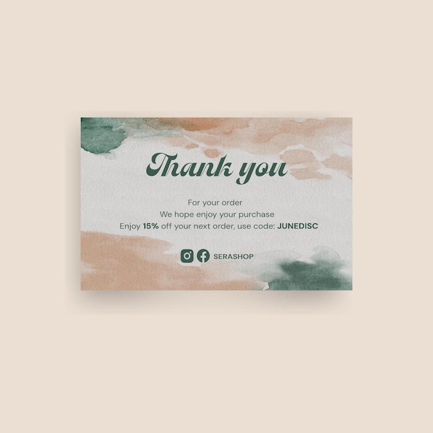 Thank you business greeting card watercolor abstract vector graphic design