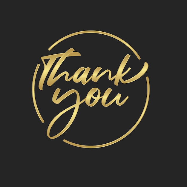 Thank you calligraphic lettering text inside a golden circle frame Elegant golden style