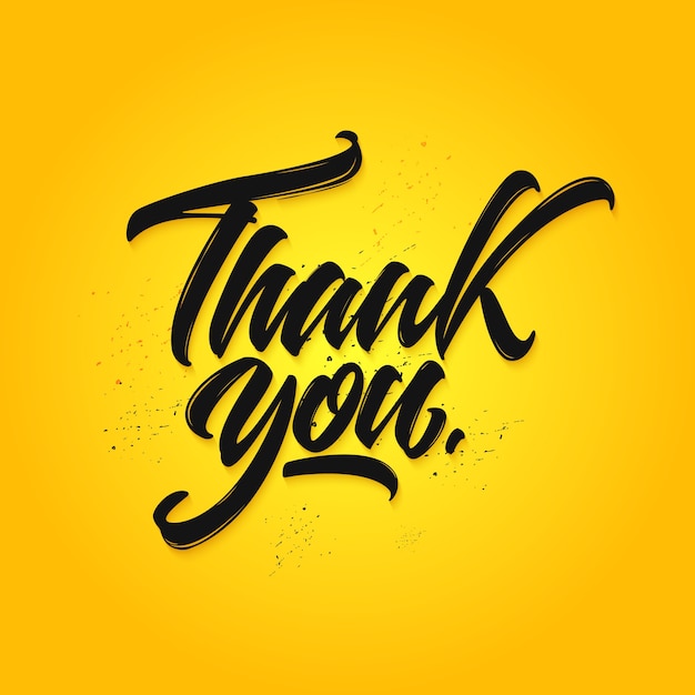 Thank you calligraphy,hand drawn lettering on a yellow background.