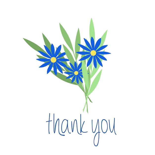 Thank you card bouquet of flowers minimalism flat style doodle hand drawing