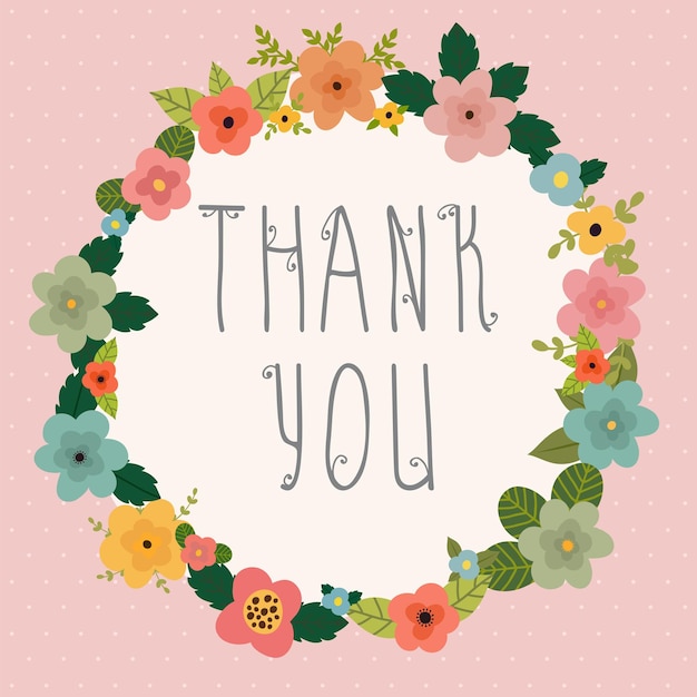 Thank you card Bright floral frame on pink background