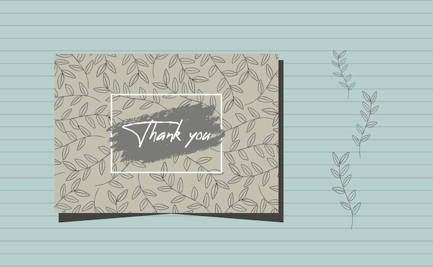 Vector thank you card template floral twig leaves botanical botany pattern with brush stroke design