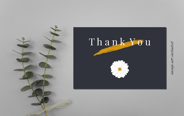 Thank you card template with brush stroke paint and chrysanthemum Formal design with blue color