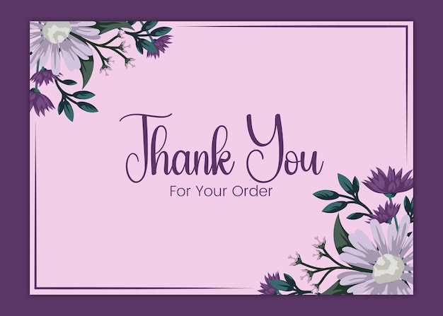 Thank you card vintage floral background with flower and leaves