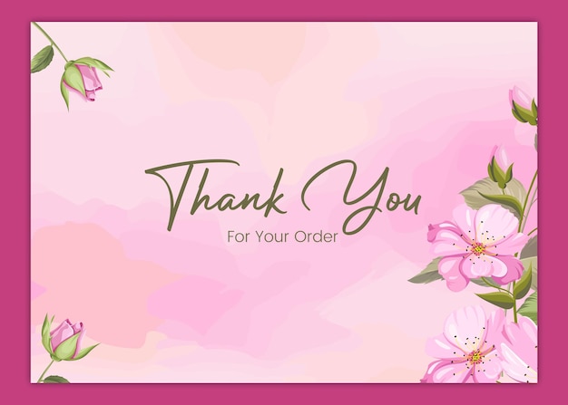 Thank you card vintage floral background with flower and leaves