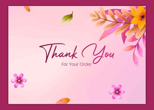 Thank you card vintage floral background with flower and leaves