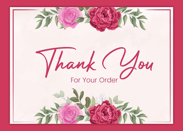 Thank you card vintage floral background with flower and leaves