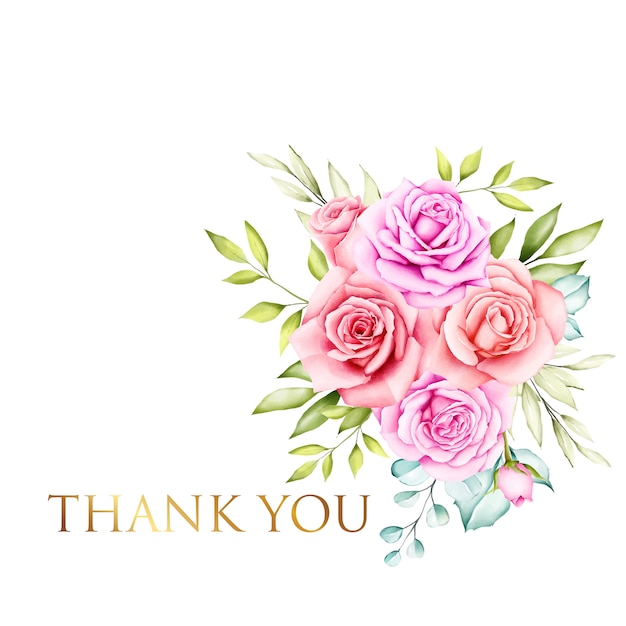 Thank you card with beautiful watercolor floral bouquet 