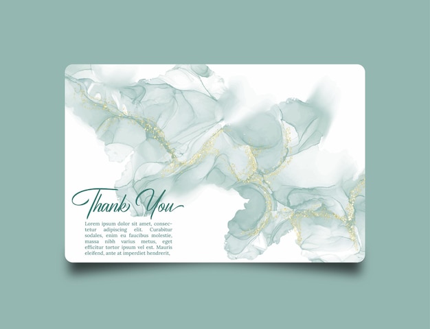 Thank you card with blue alcohol ink watercolor splash background template