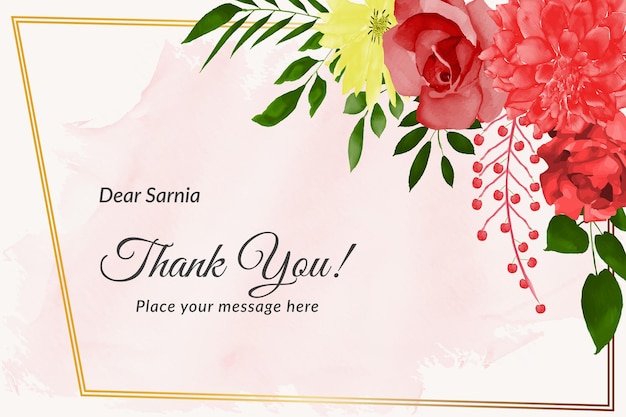 Thank you card with floral wreath watercolor Free Vector