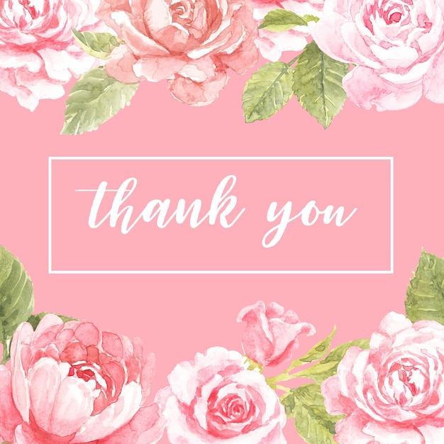 Thank you card with pink rose frame design