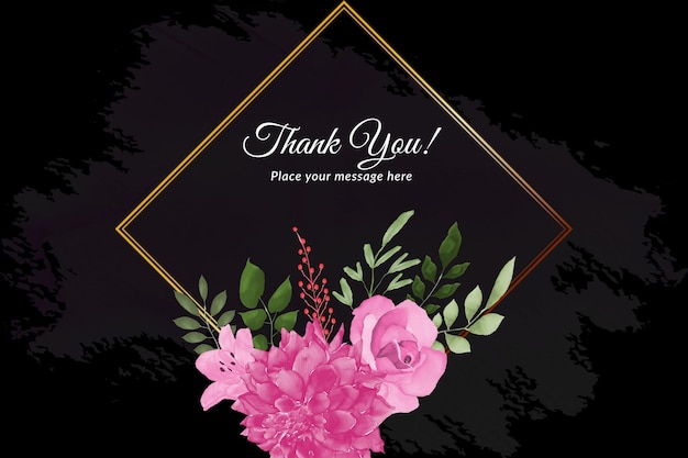 Thank you card with pink rose's and green leave with watercolor Free Vector