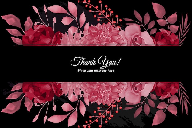 Thank you card with red rose's and leave's with watercolor Free Vector