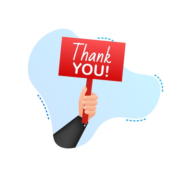 Thank you Cartoon poster with hand holding placard for banner design Banner