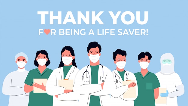 Thank you doctor and Nurses and medical personnel team for fighting the coronavirus.  illustration