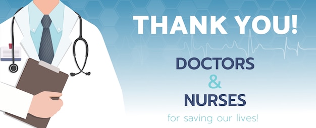 Thank You Doctor and Nurses For Saving Our Lives from COVID-2019 banner template.