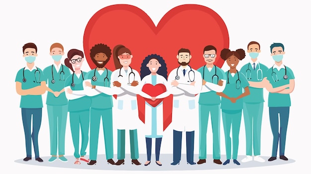 Vector thank you doctors and nurses concept design with diverse group of medical professionals