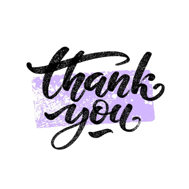 Thank you hand written words on violet brush stroke Calligraphy lettering for cards posters stickers