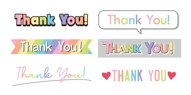 Vector thank you icons colorful rainbow icons vector symbols for card presentation and web design etc