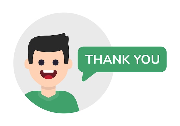 Thank you message with happy man character in flat design illustration.