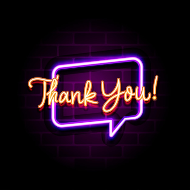 Thank you neon sign Glowing neon lettering background