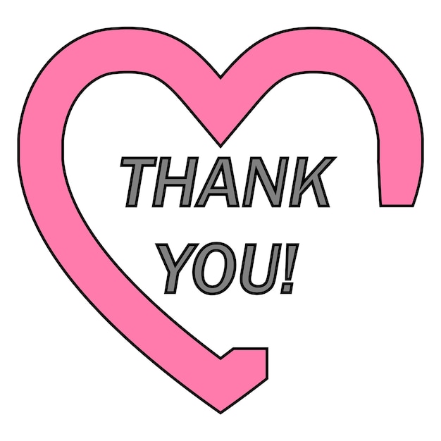 Thank you in pink heart vector design