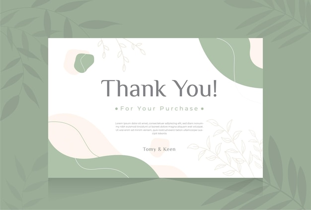 Thank you for purchase card with hand drawn flower abstract shape background template