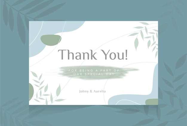 Thank you special day card with abstract leaf shape pastel background template