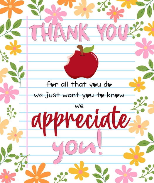 Thank you teacher card background cute notebook