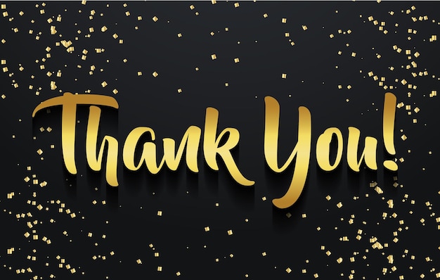 Thank you vector banner design. Silver shine thank you text on black background.