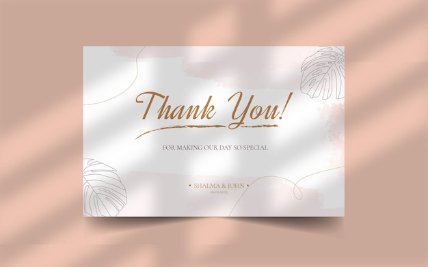 Thank you wedding card with floral abstract organic shape template