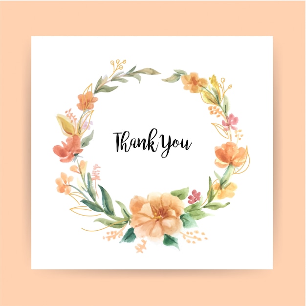 Thanks card template with watercolor wreath