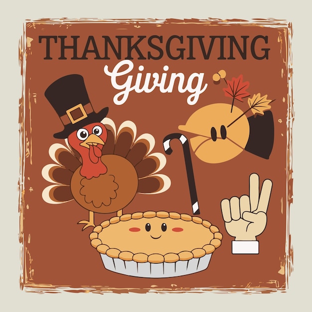 Vector a thanks giving sign with turkey and pie