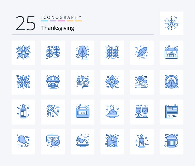 Thanksgiving 25 Blue Color icon pack including leaf wheat thanks day thanksgiving bottle