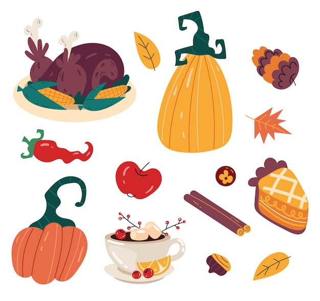 Thanksgiving autumn fall concept composition set Graphic design element illustration