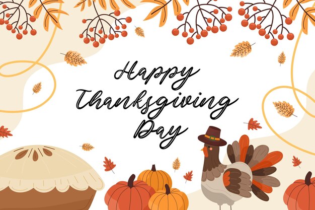 Vector thanksgiving banner turkey apple pie autumn berries and leaves on white isolated background