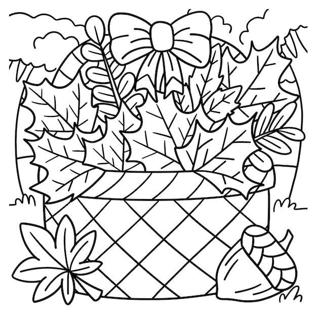 Thanksgiving Basket With Autumn Leaves Coloring