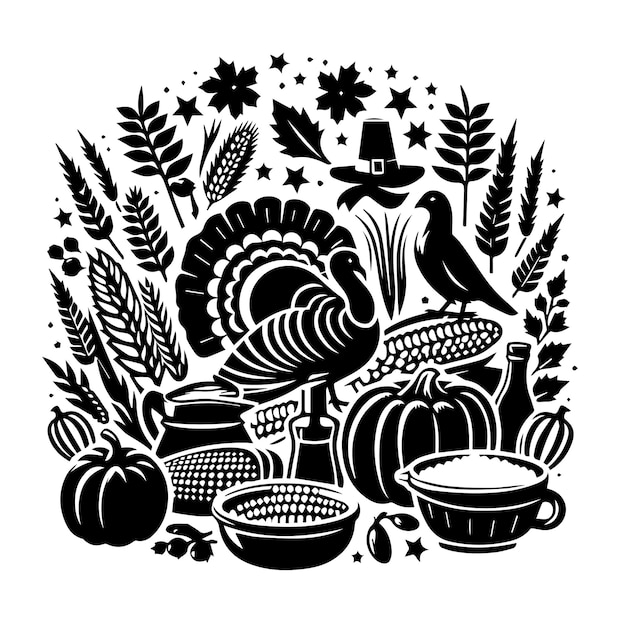 Thanksgiving black vector black color silhouette white color backgroundv