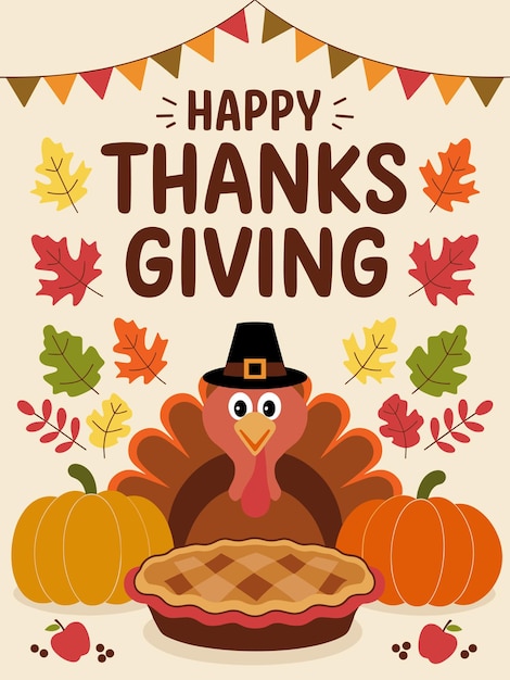 thanksgiving card design with a turkey giving greetings