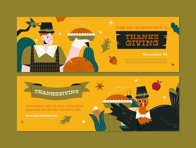 Thanksgiving celebration horizontal banners set