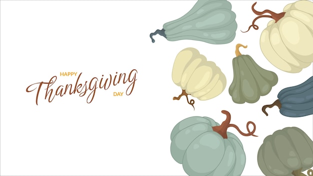 Thanksgiving day banner with pumpkins Holiday web postcard horizontal template and background