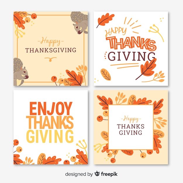 Thanksgiving day card collection in flat design