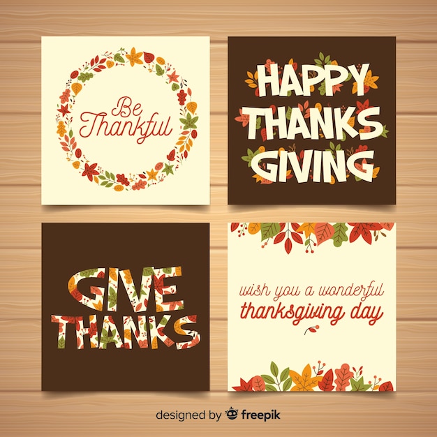 Vector thanksgiving day card collection in flat design