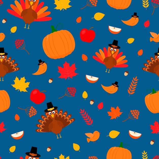 Thanksgiving day seamless pattern Cute cartoon seasonal elements Easy to edit vector template for greeting card poster banner flyer fabric tshirt