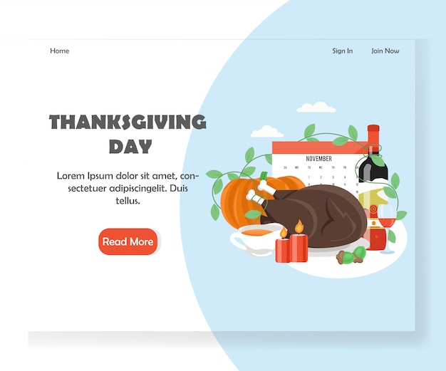 Thanksgiving Day vector website landing page banner template