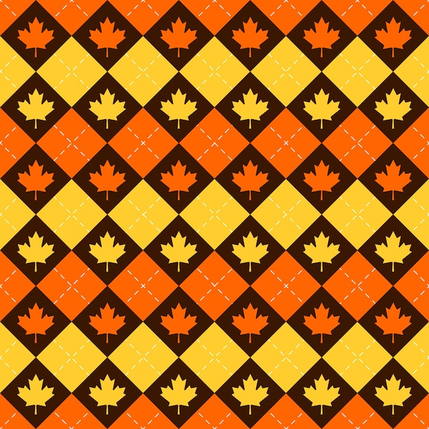 Vector thanksgiving geometric pattern fall season rhombus and maple leaf seamless pattern for wrapping socks sweater classic fashion textile fabric texture vector background